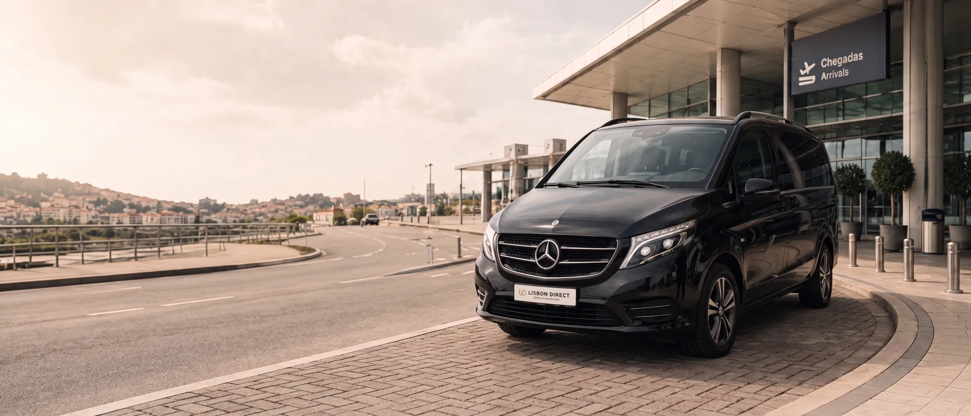 Private Mercedes chauffeur waiting for an airport arrival in Lisbon